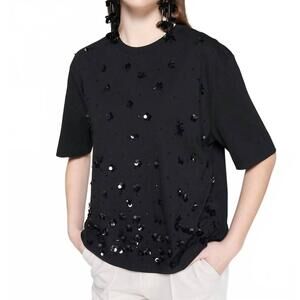 NEW VILAGALLO flores bordado top in black